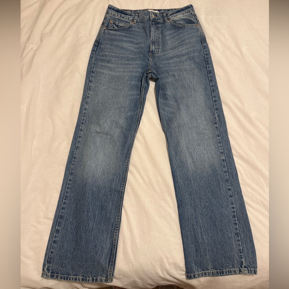 Zara High Rise Wide/Straight Leg Jeans